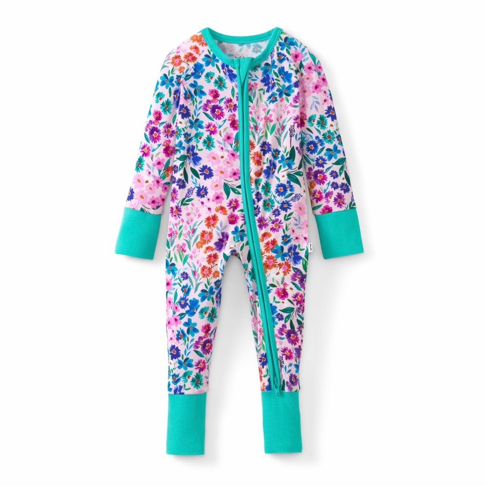 NWT 3-6M Little Sleepies Sweet Peas Floral Zippy Pajamas Footie Pink Lilac Teal